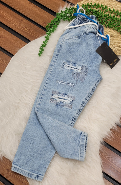 شلوار جین دخترانه مدل مام استایل زاپدار