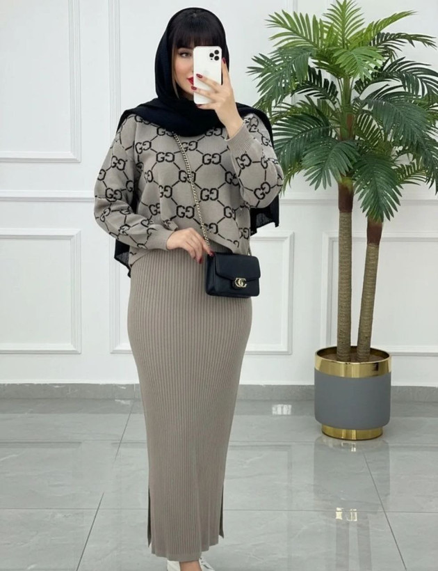 ست شنل سارافون بافت زنانه مدل گوچی