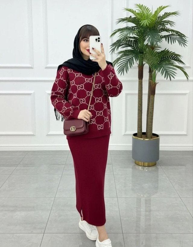 ست شنل سارافون بافت زنانه مدل گوچی