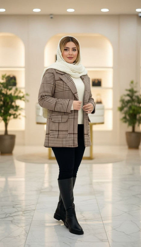کت چهارخونه پشمی زنانه مدل شیما