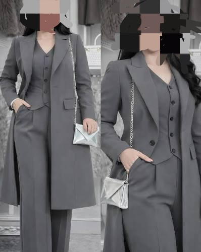 ست سه تکه اداری مانتو شلوار و جلیقه زنانه دوخت مزون